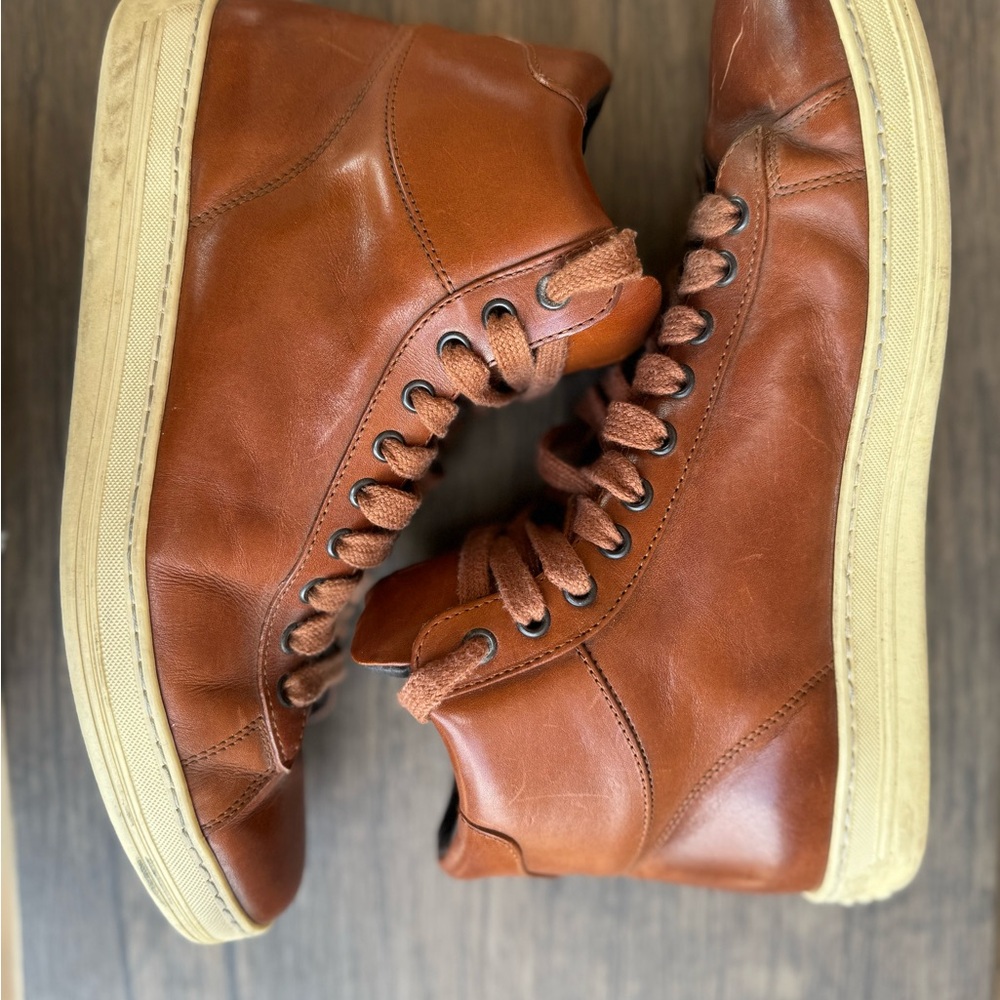 Tom Ford Russell High Top Men's Brown Leather Sneakers size 10 - Picture 6 of 10
